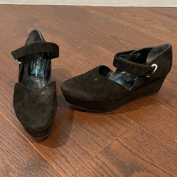Robert Clergerie Black Suede Wedges Size 8.5 - Picture 1 of 8